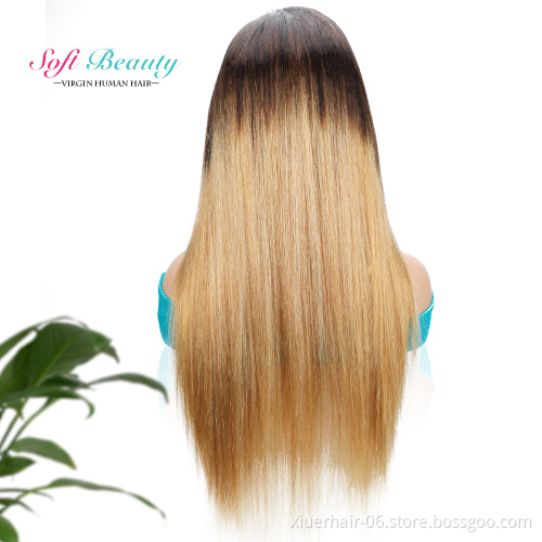 Wholesale 13*4 Lace Front Human Hair Wigs Straight Wave Ombre T1b/27 Color Brazilian Remy Hair for Black Women